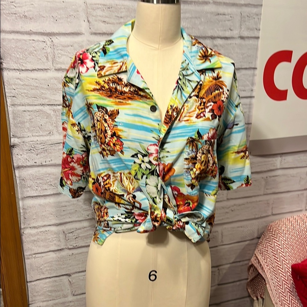 George Blue and Orange Button Down Shirt with Notched Collar